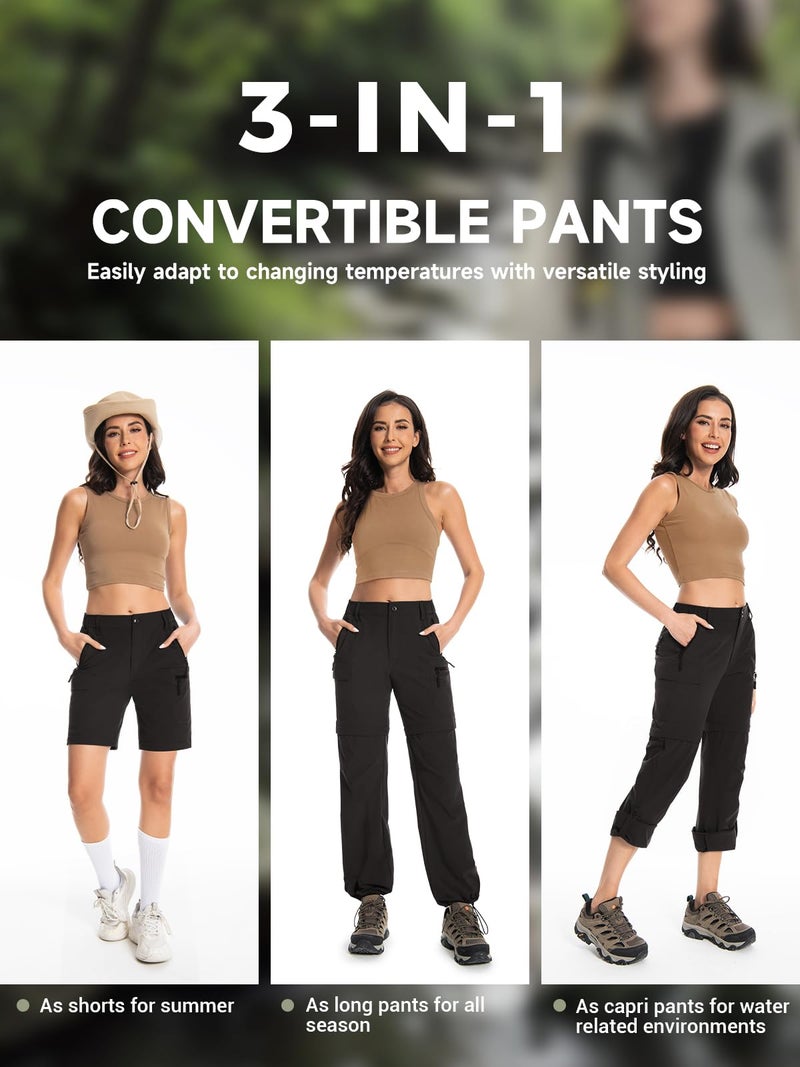 Wespornow Women's-Hiking-Pants Convertible-Zip-Off-Quick-Dry-Pants for Cargo, Camping, Travel, Outdoor, Fishing, Safari (Black, Large) - Image 4